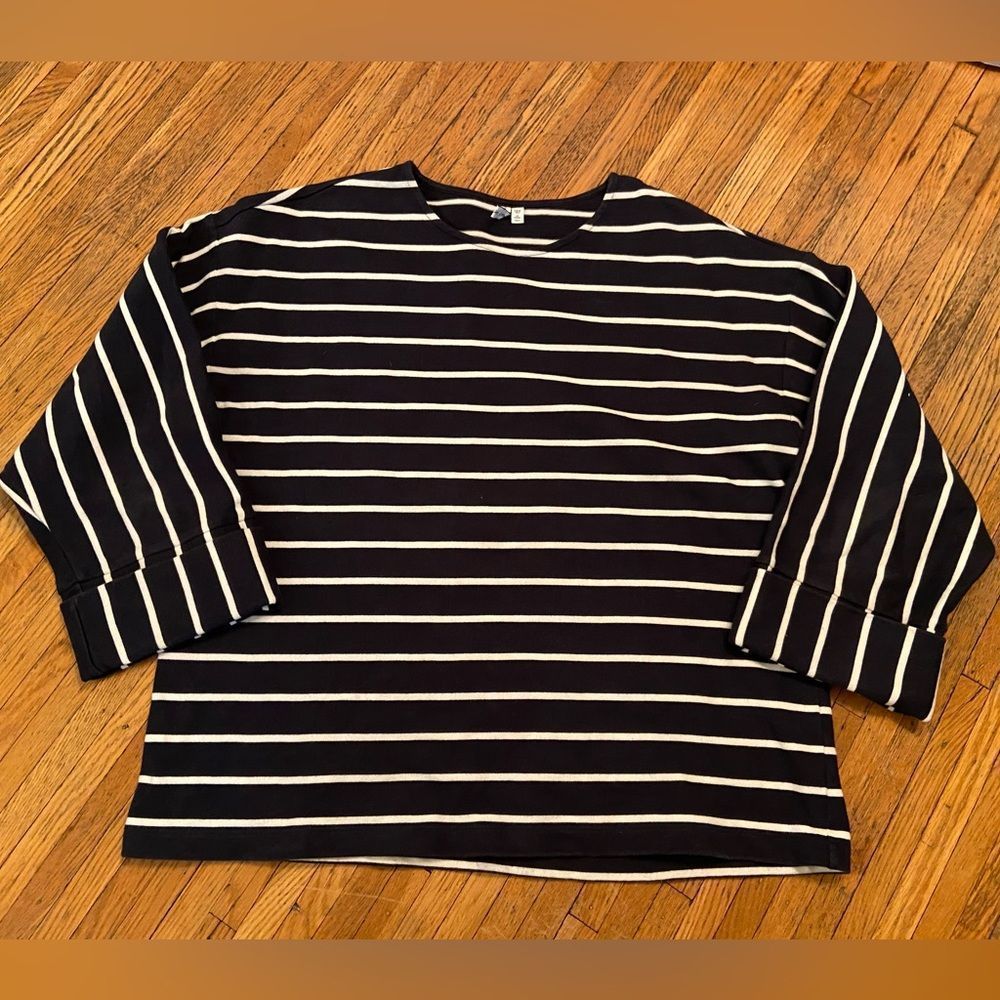 & other stories navy/white horizontal stripe heavy crewneck top/sweatshirt